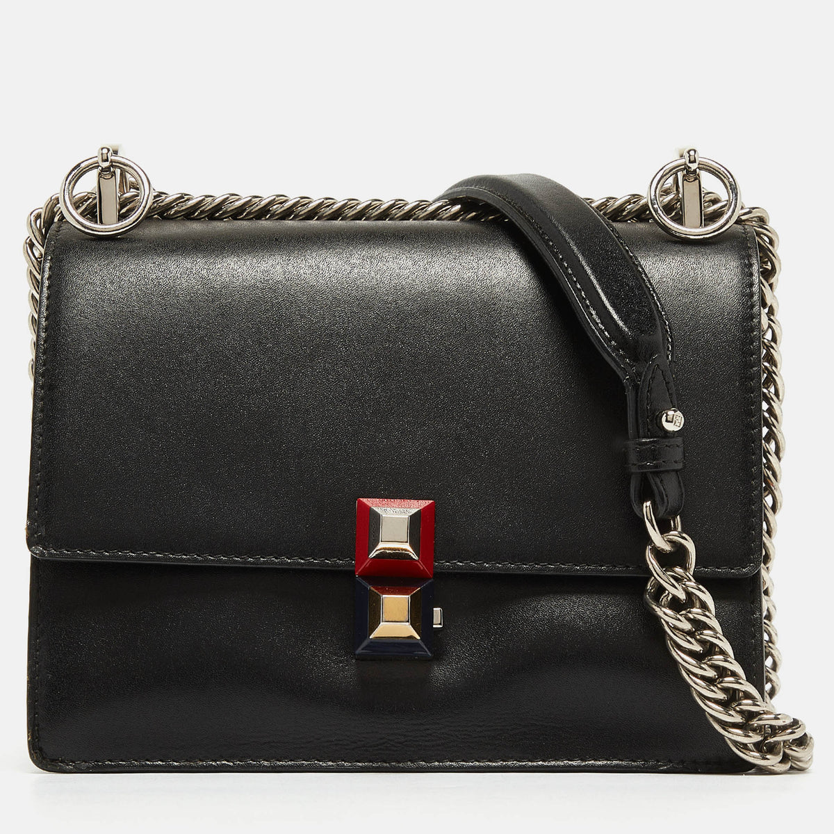Fendi Black Leather Mini Kan I Shoulder Bag