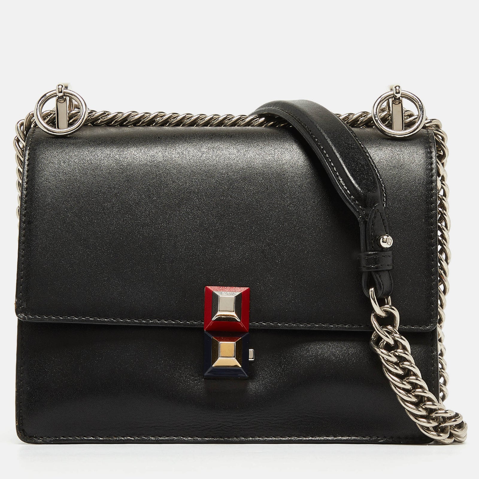 Fendi Black Leather Mini Kan I Shoulder Bag