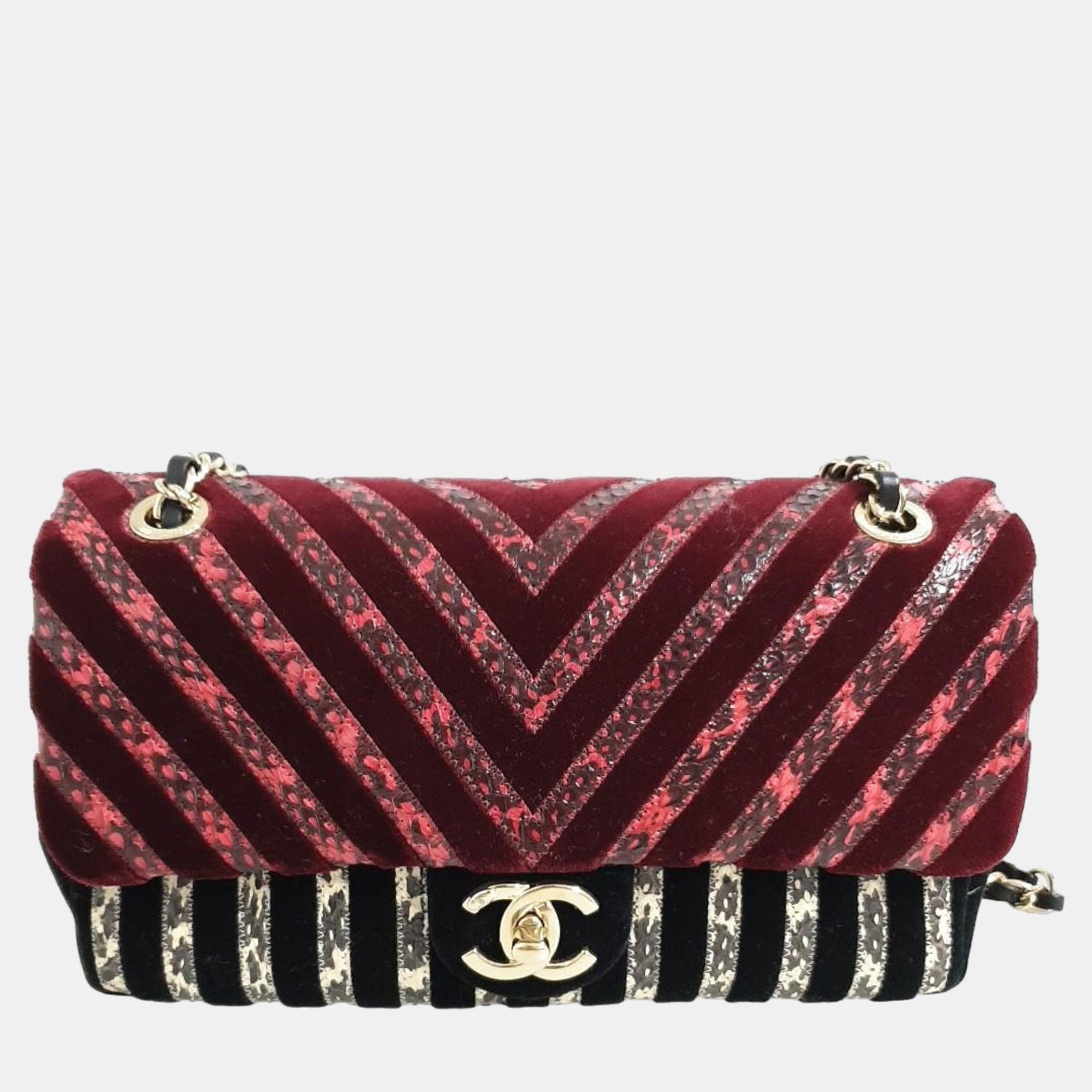 Chanel Überschlagtasche aus mehrfarbigem Ledersamt mit CC Python- und Chevron-Muster in limitierter Auflage