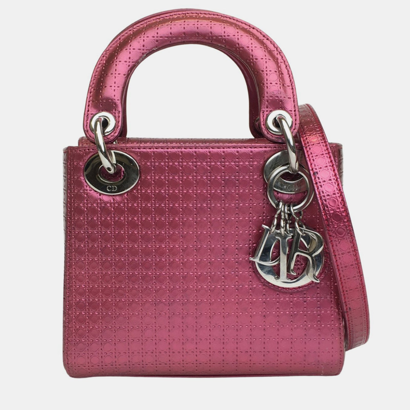 Dior Pink Patent Leather Microcannage Mini Lady Tote Bag