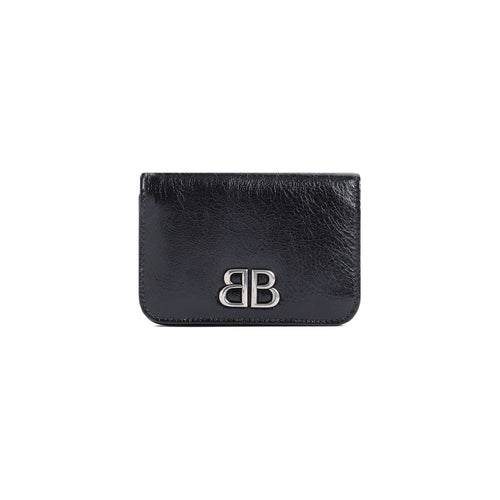 Women's Monaco Leather Card Case With Logo in Black | 7656312AAYP