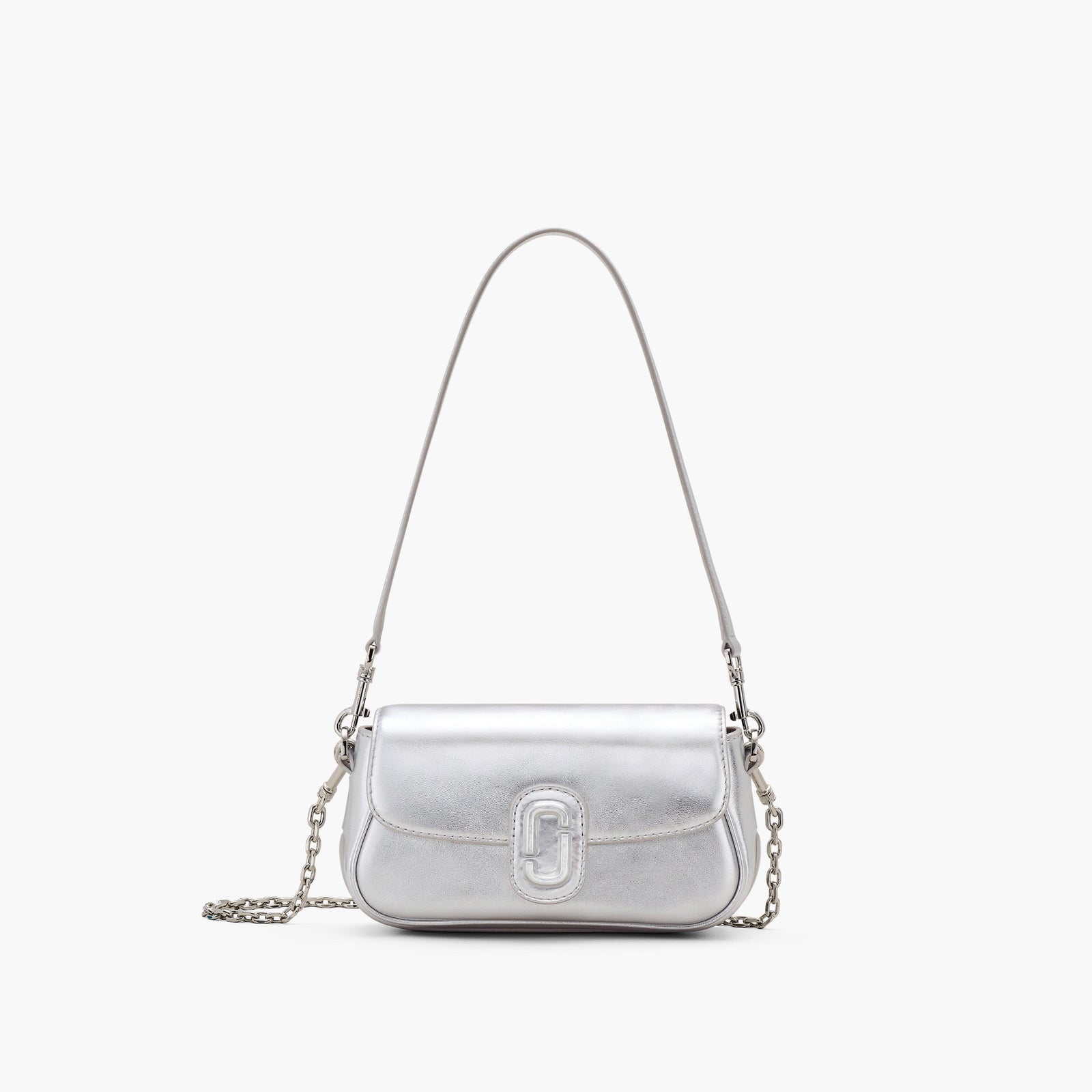 Marc Jacobs The Metallic Leather Clover Shoulder Bag in Silver