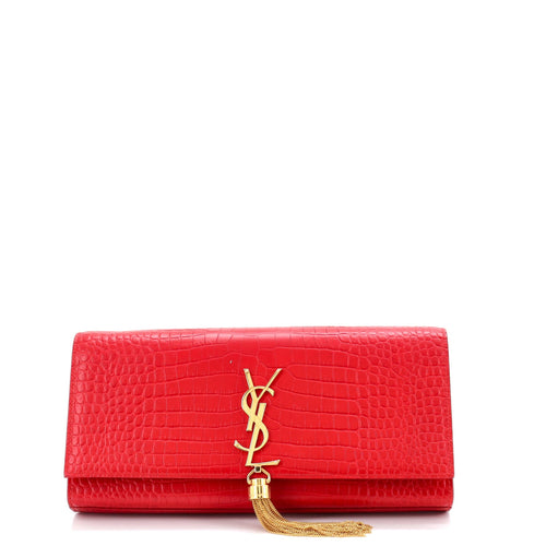 Classic Monogram Tassel Clutch Crocodile Embossed Leather Long