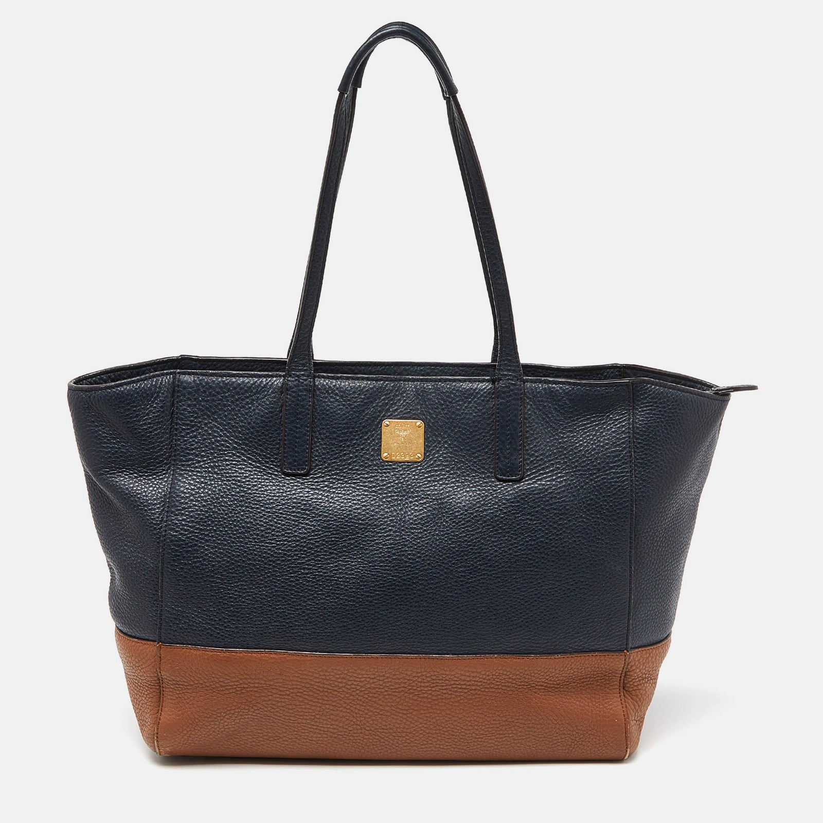 MCM Blau/braune Shopper-Tasche aus Leder mit Reißverschluss