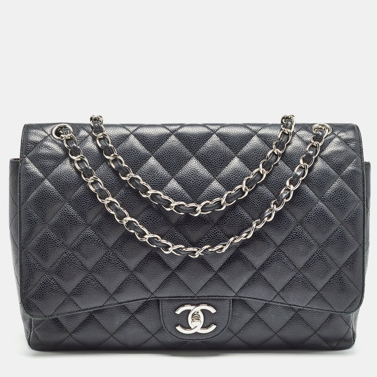 Chanel Black Quilted Caviar Leather Maxi Classic Double Flap Bag