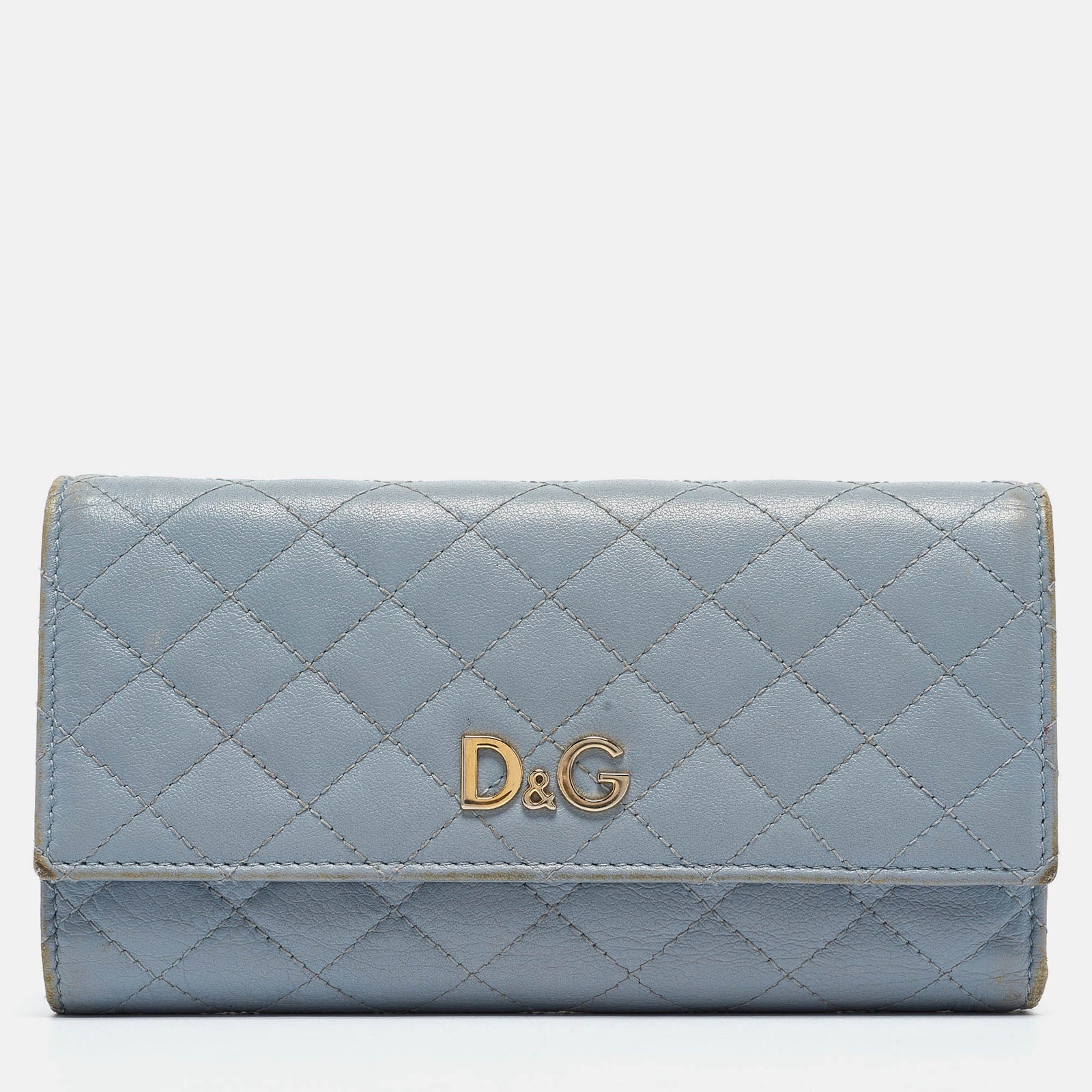 D&G Portefeuille continental en cuir matelassé bleu clair