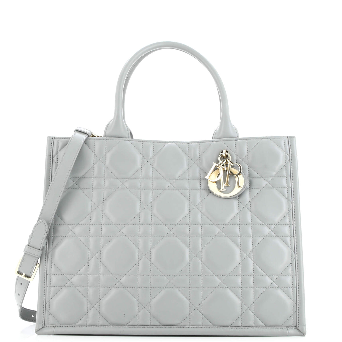 Christian Dior Book Tote with Strap Macrocannage Quilt Calfskin Large