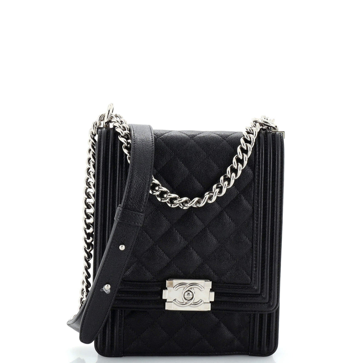 Chanel CHANEL North South Boy Flap Bag Quilted Caviar Large