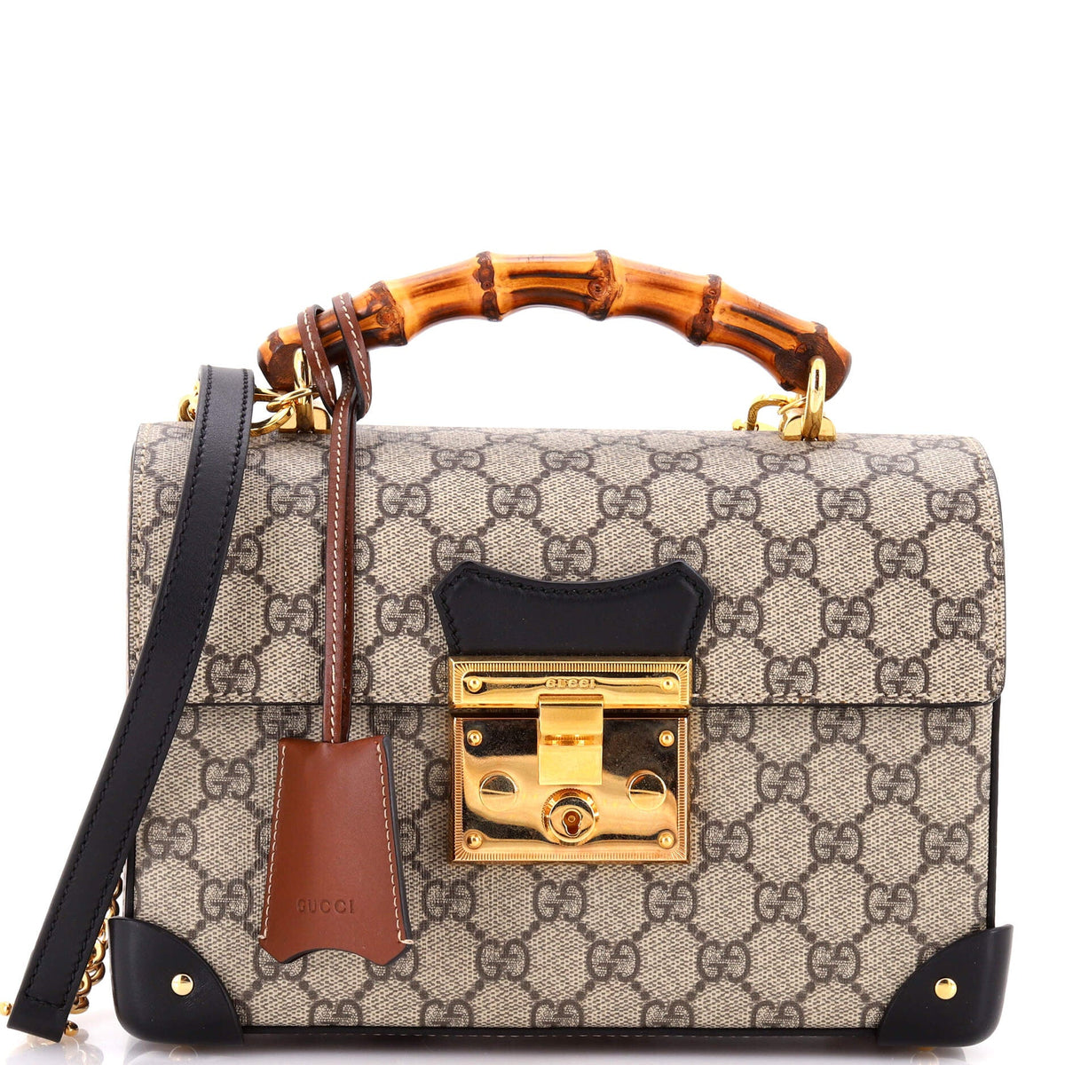 Gucci GUCCI Padlock Bamboo Shoulder Bag GG Coated Canvas Small