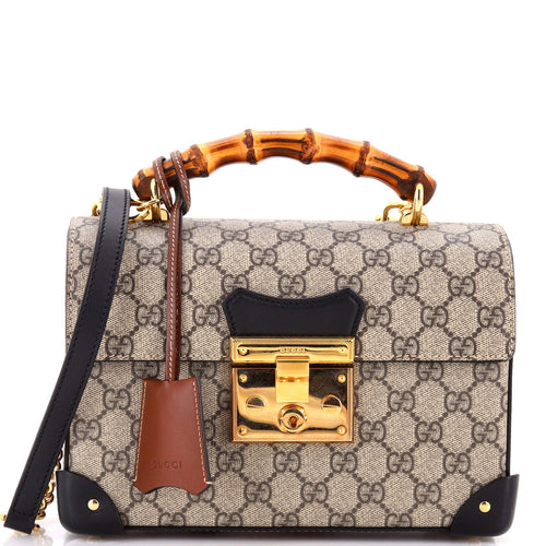 GUCCI Padlock Bamboo Shoulder Bag GG Coated Canvas Small