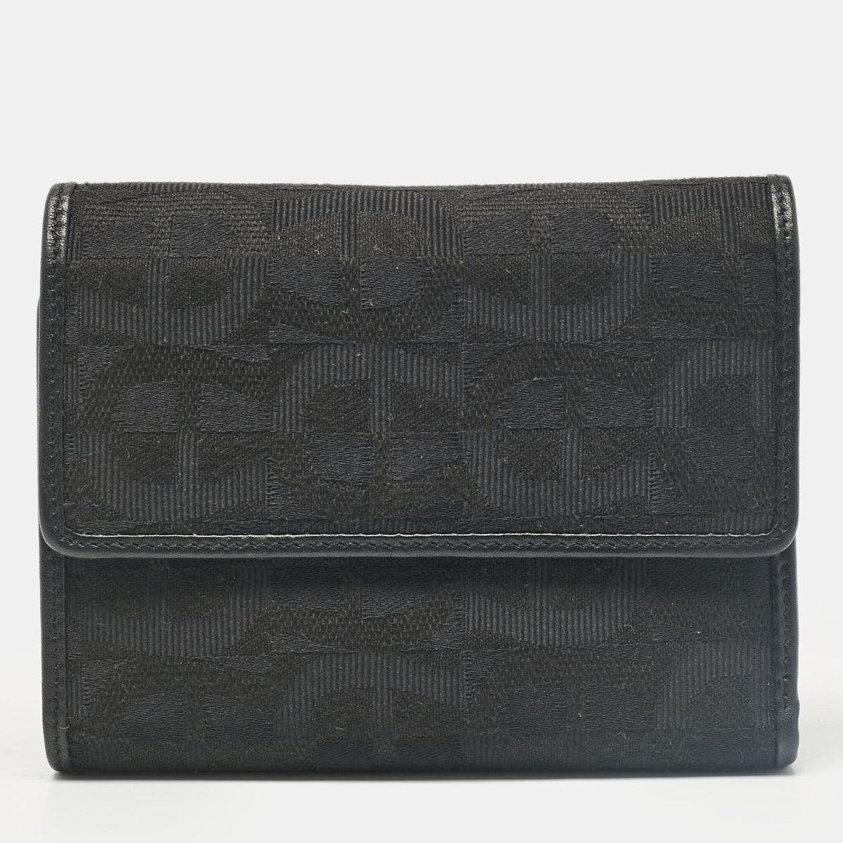Aigner Black Monogram Fabric and Leather Trifold Wallet