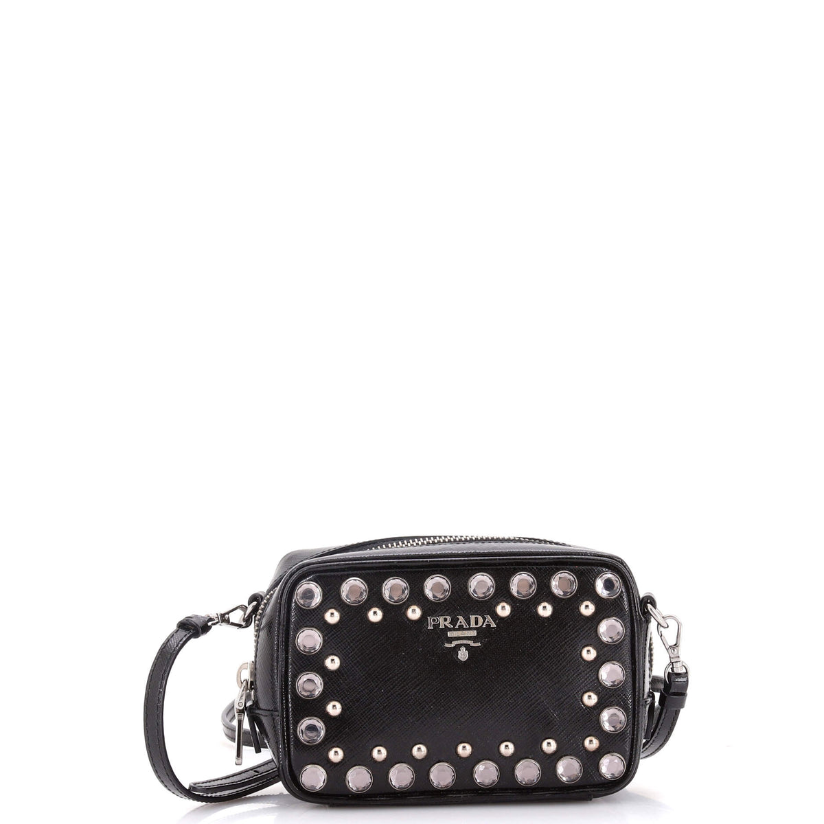 Prada PRADA Zip Crossbody Bag Studded Vernice Saffiano Leather Mini