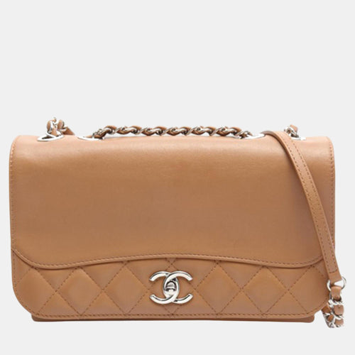 Brown Calfskin Leather Tramezzo Flap Bag