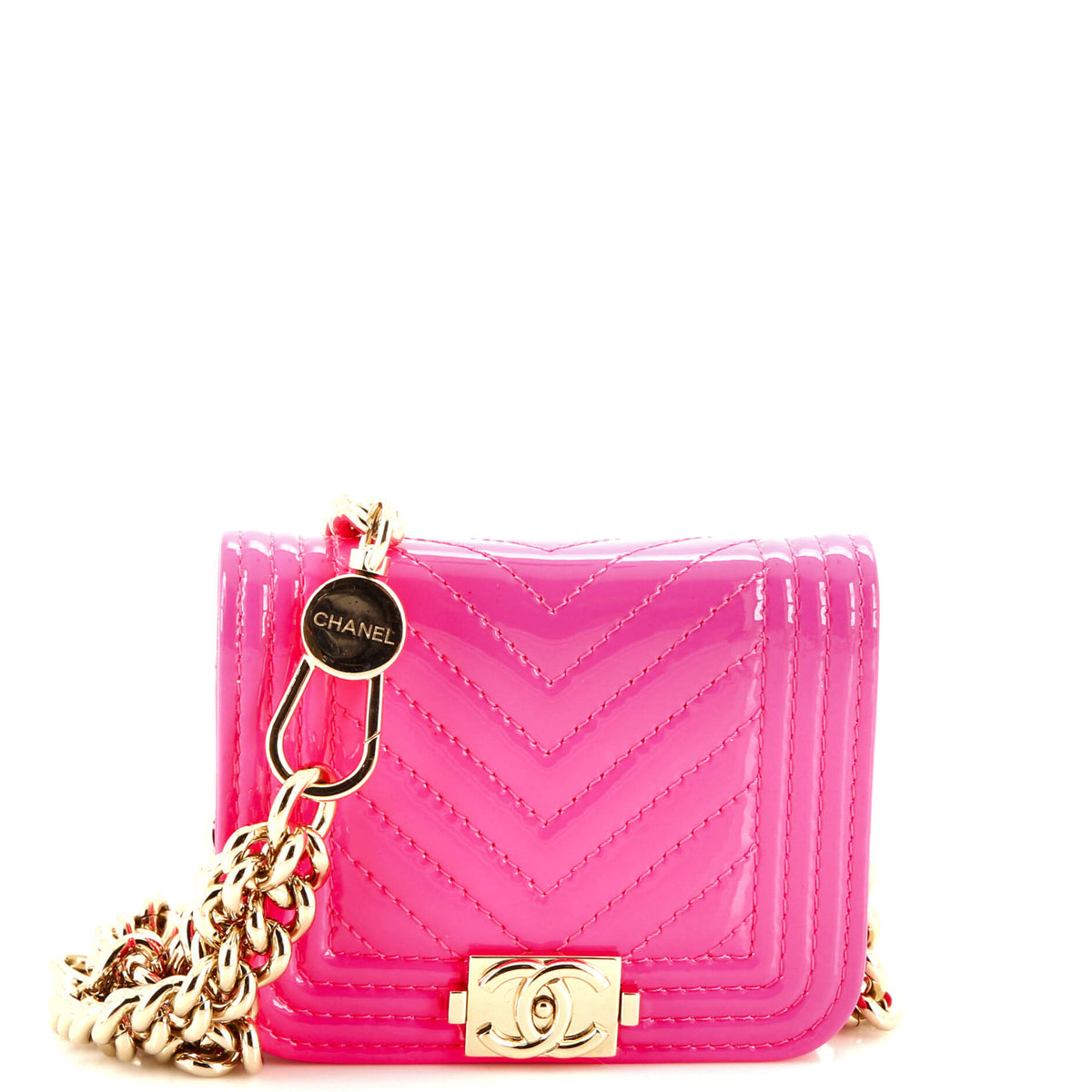 Chanel CHANEL Boy Flap Chain Belt Bag Chevron Patent