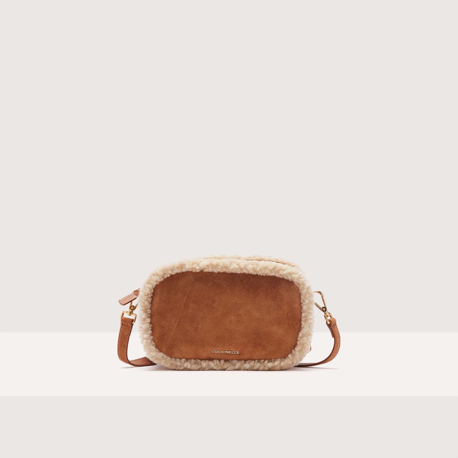 Coccinelle Suede Crossbody Bag with Faux Shearling Inserts Tebe Eco Shearling Small