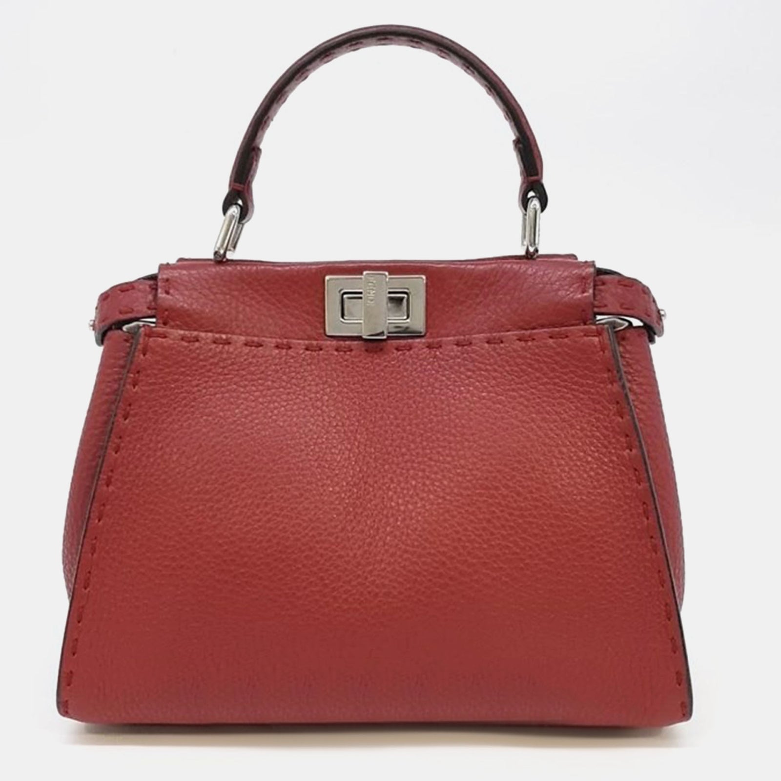 Fendi Red Selleria Leather Mini Peekaboo Top Handle Bag