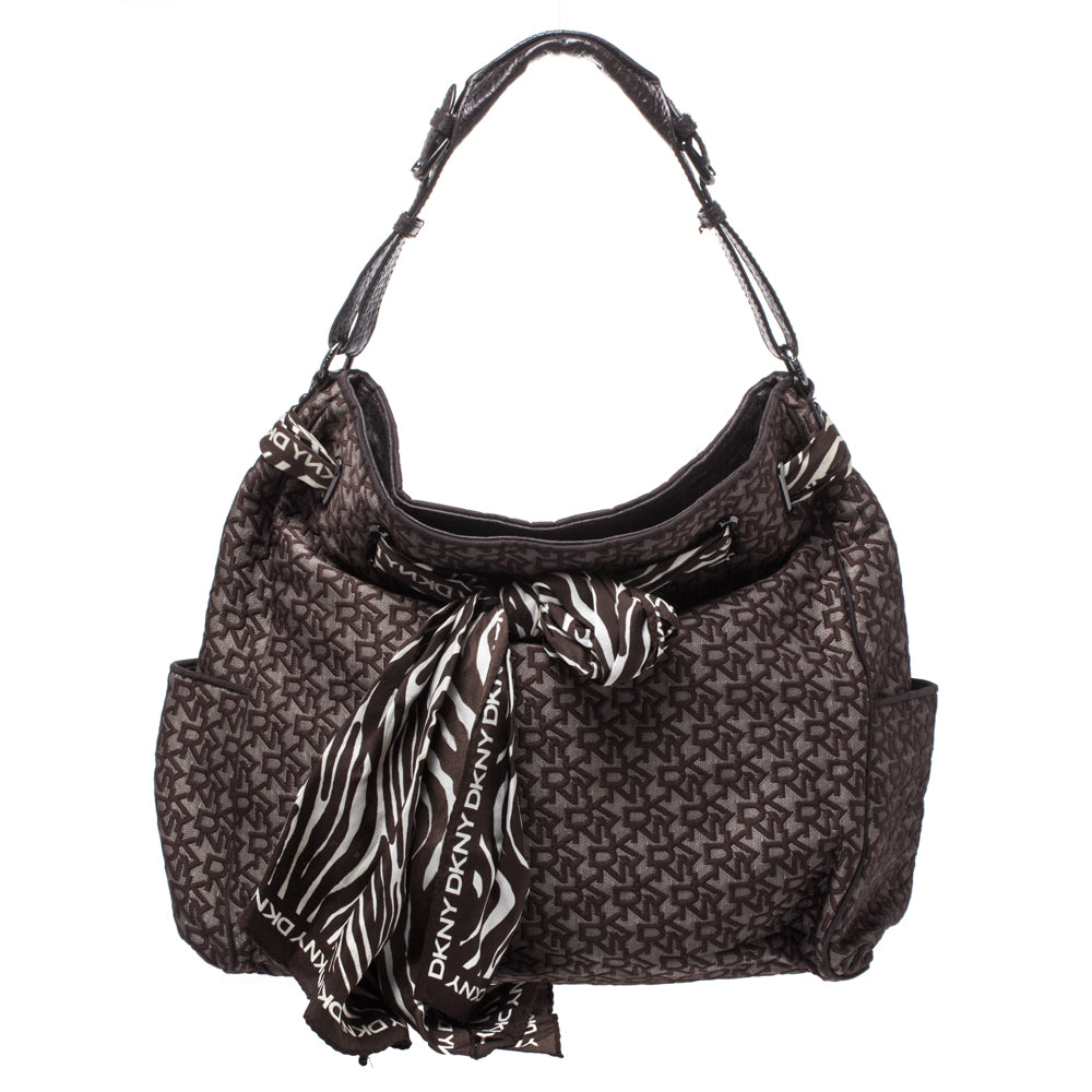 DKNY Brown Signature Canvas Scarf Hobo