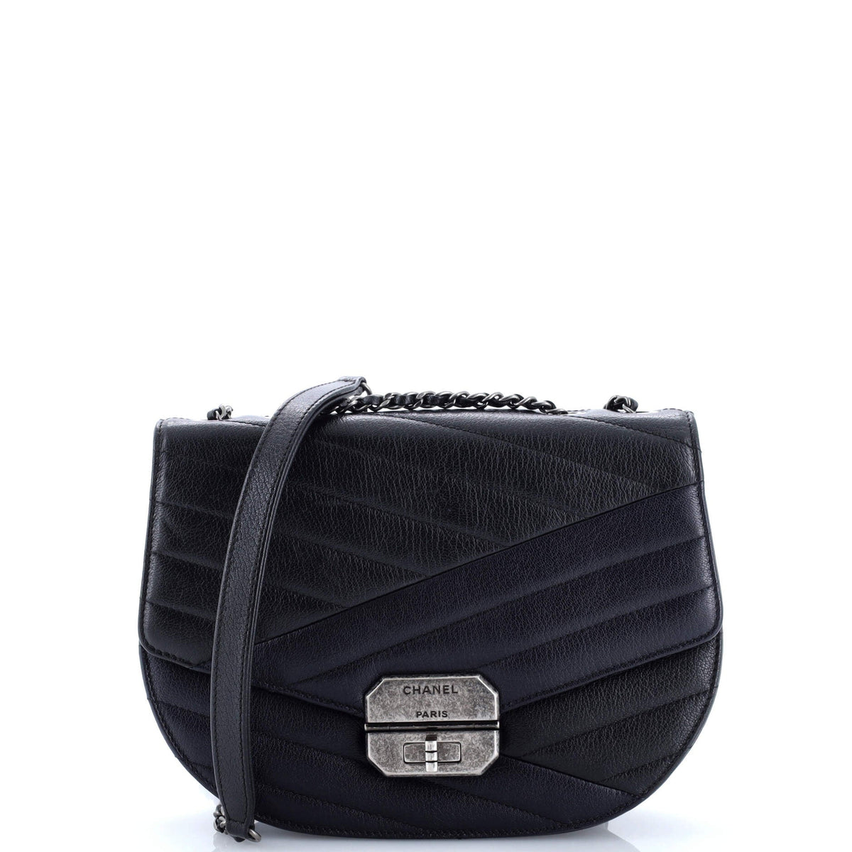 Chanel CHANEL Gabrielle Saddle Crossbody Bag Chevron Goatskin Small