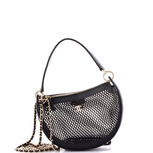 CHANEL Half Moon Clutch with Chain Mesh with Quilted Lambskin