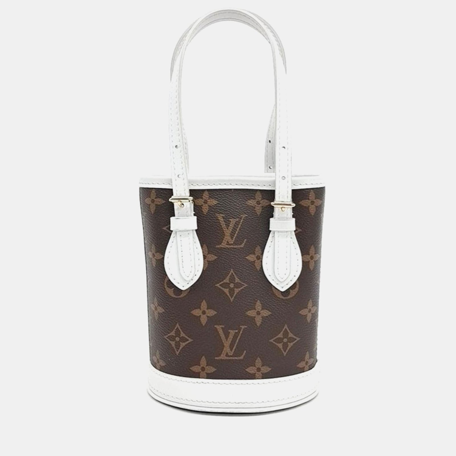 Louis Vuitton Sac seau nano en toile monogrammée marron/blanc