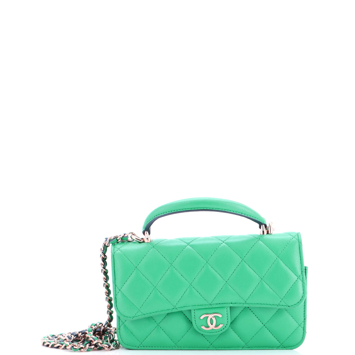 Chanel CHANEL Classic Top Handle Flap Phone Holder with Chain Quilted Lambskin