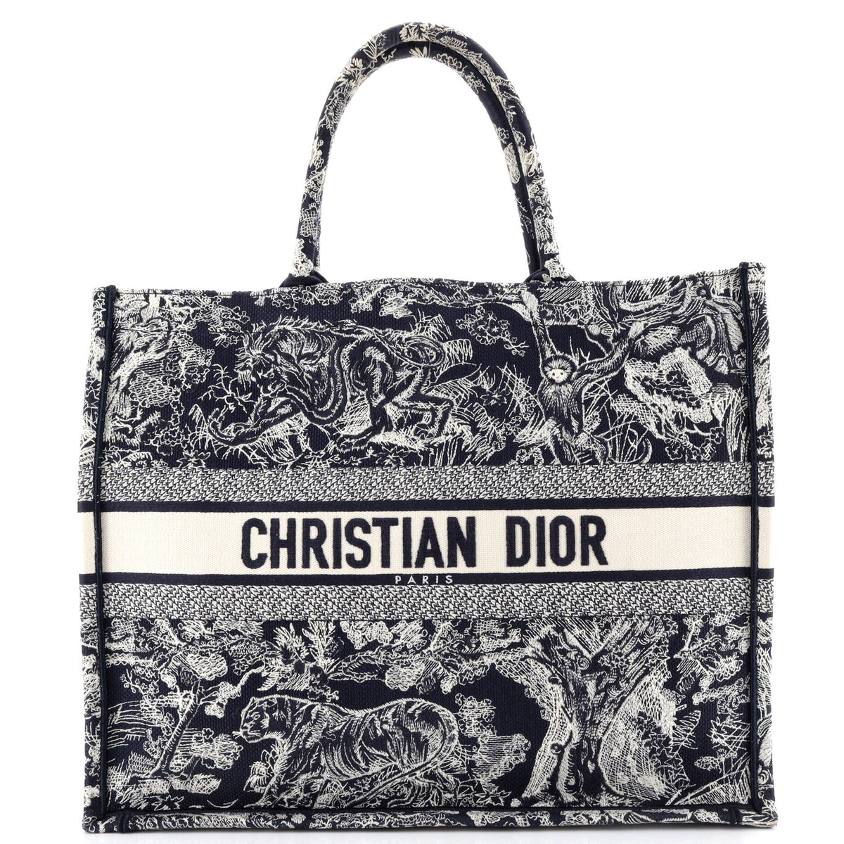 Christian Dior Book Tote Embroidered Canvas Large