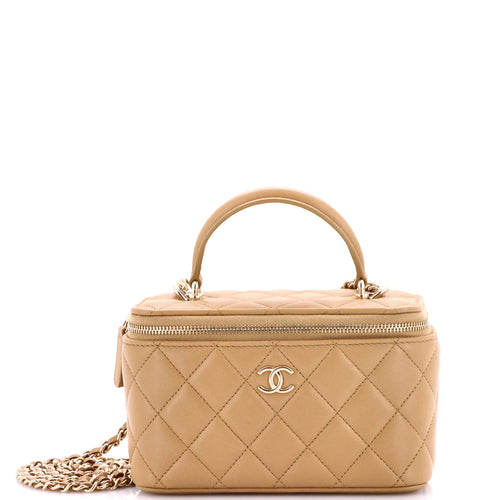 CHANEL Classic Top Handle Vanity Case with Chain Quilted Lambskin Small
