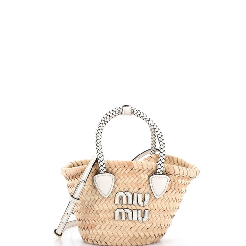 Logo Basket Tote Woven Raffia Mini