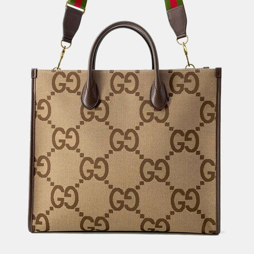 Beige/Brown Jumbo GG Canvas Tote Bag