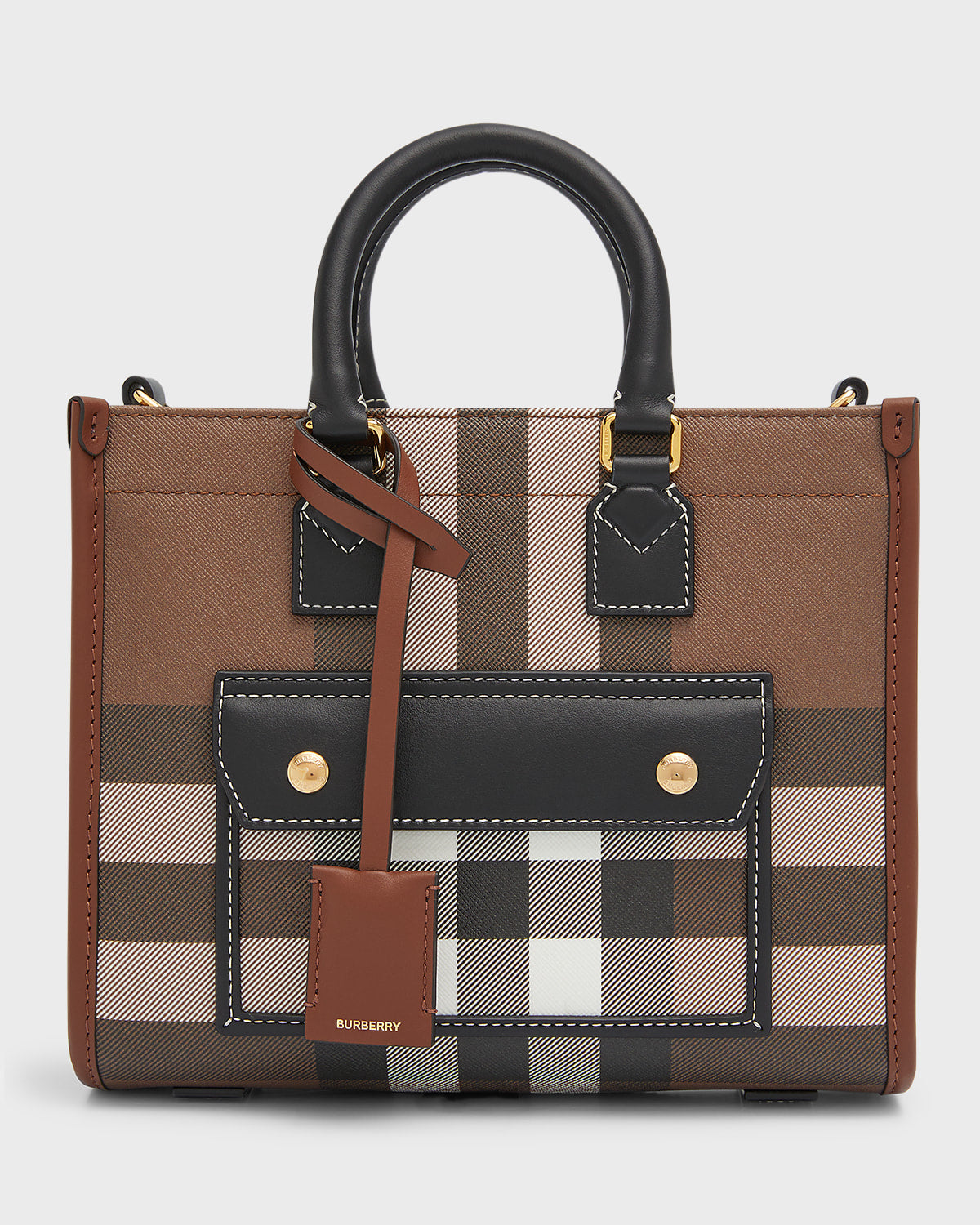 Burberry Freya Check Leather Tote Bag