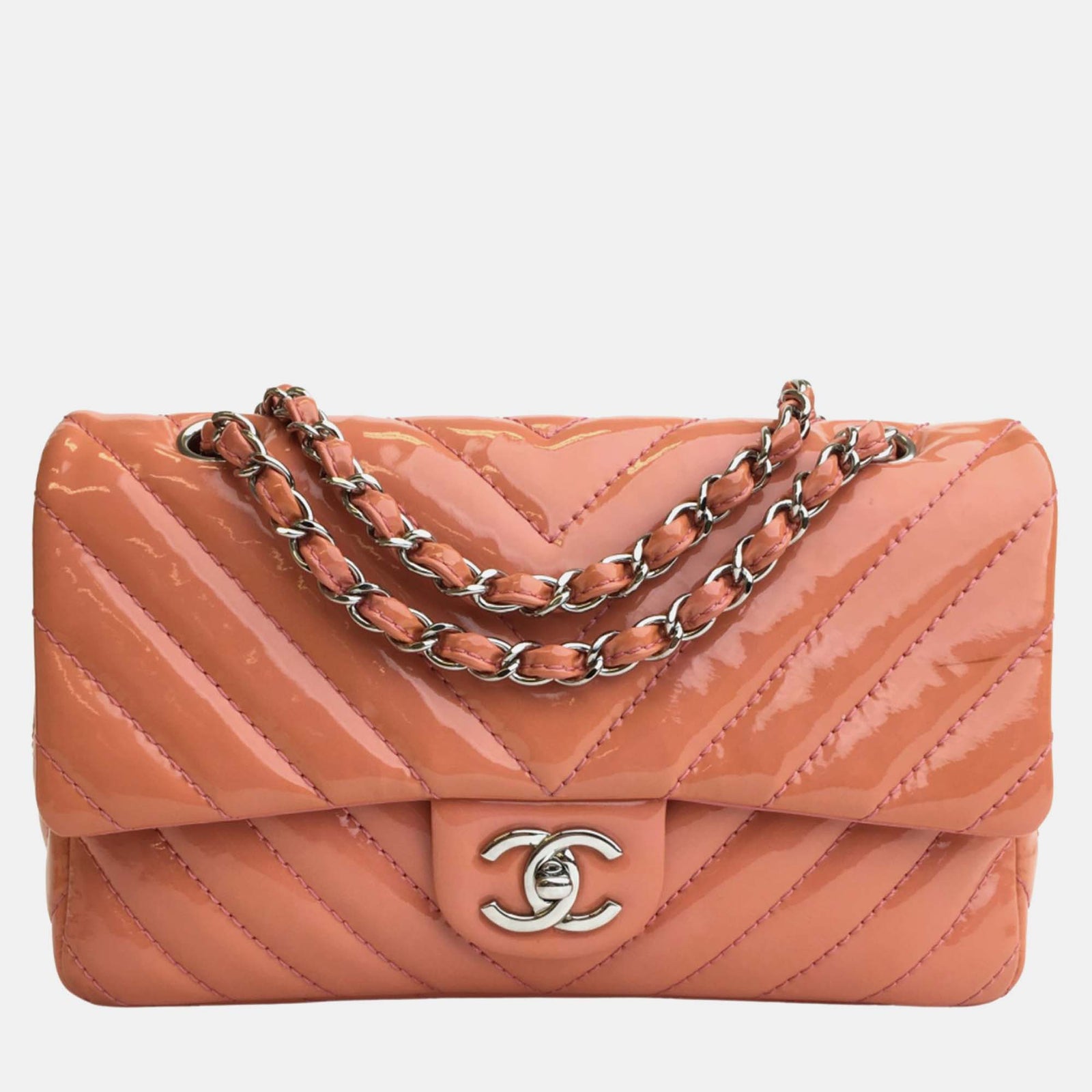 Chanel Peach Patent Leather Flap Shoulder Bag