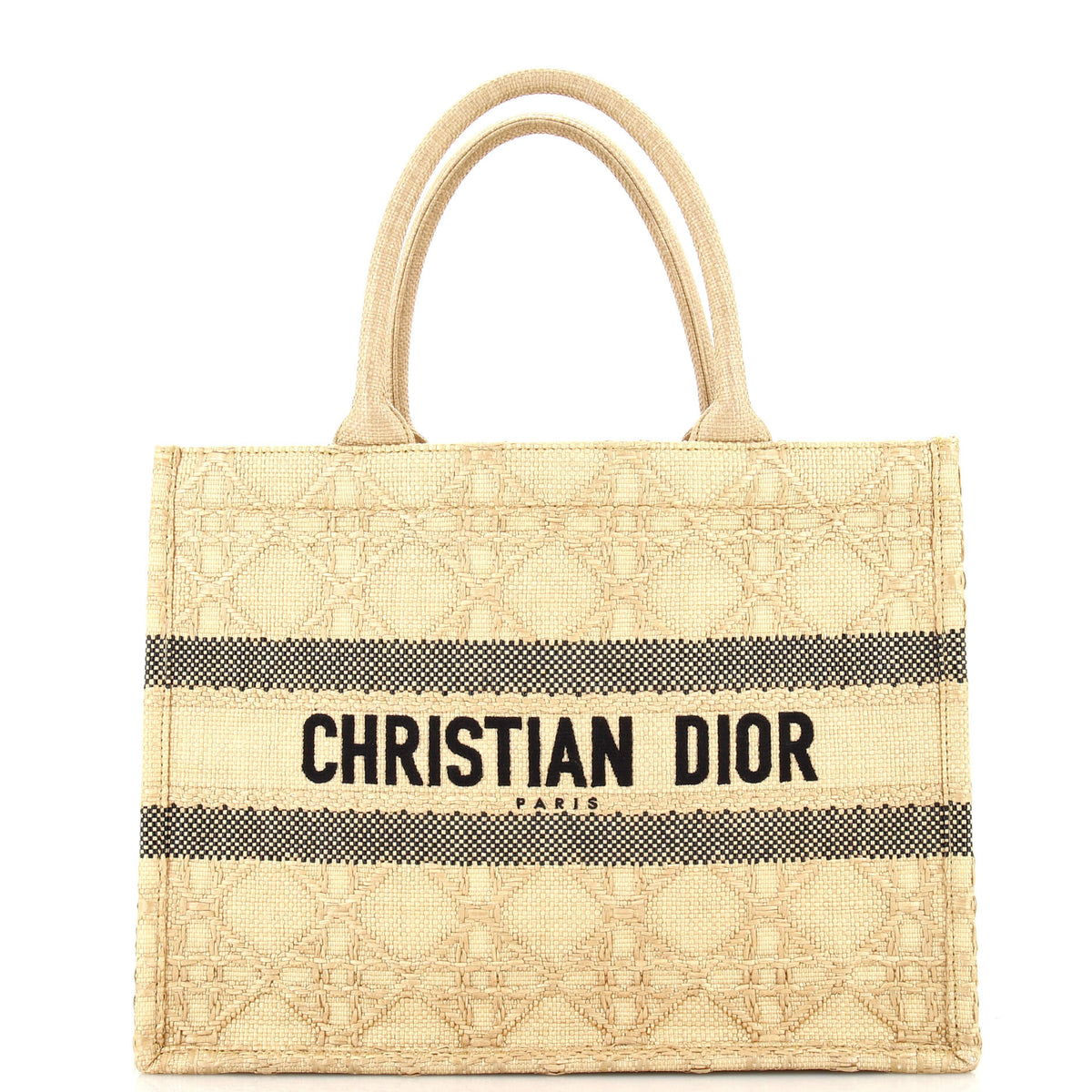 Christian Dior Book Tote Cannage Embroidered Raffia Medium