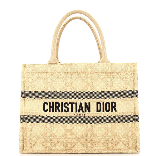 Book Tote Cannage Embroidered Raffia Medium