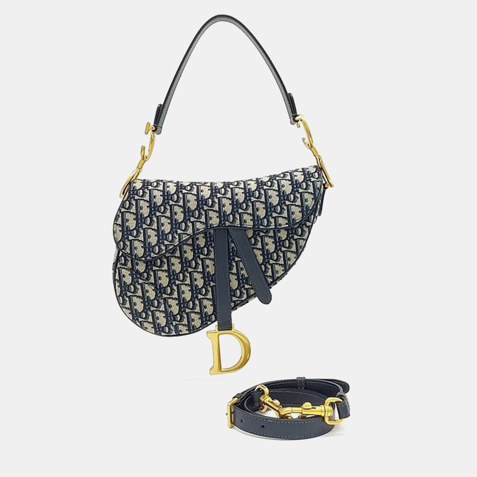 Dior Navy Blue/Beige Oblique Saddle Shoulder Bag