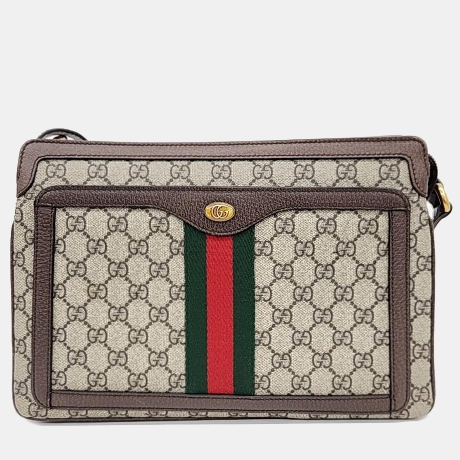 Gucci Beige New Acero GG Supreme Monogram Web Medium Ophidia Shoulder Bag