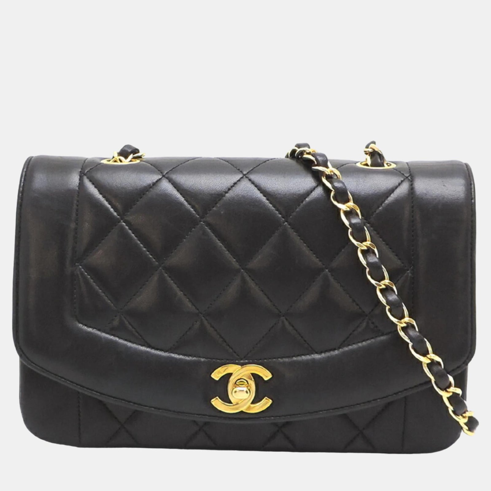 Chanel Schwarze Vintage-Umhängetasche Diana aus Leder