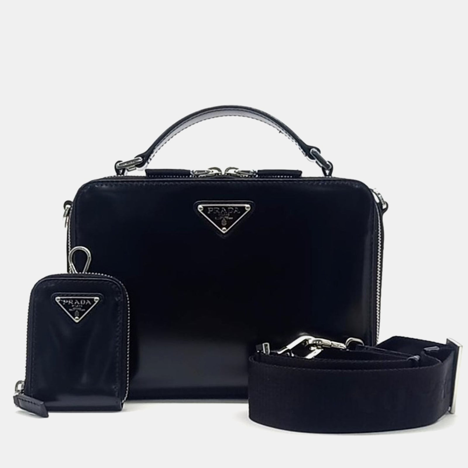 Prada Black Leather Spazzolato Travel Crossbody Bag