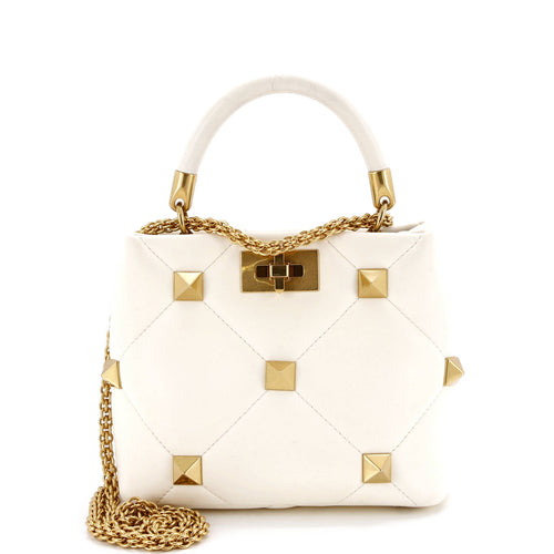 VALENTINO GARAVANI Roman Stud Top Handle Bag Quilted Leather Small