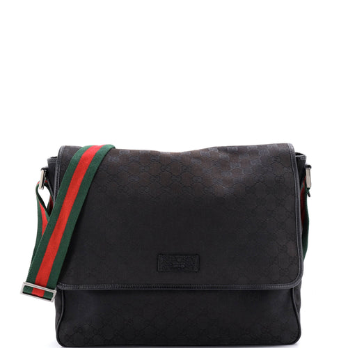 GUCCI Web Strap Flap Messenger GG Canvas Medium