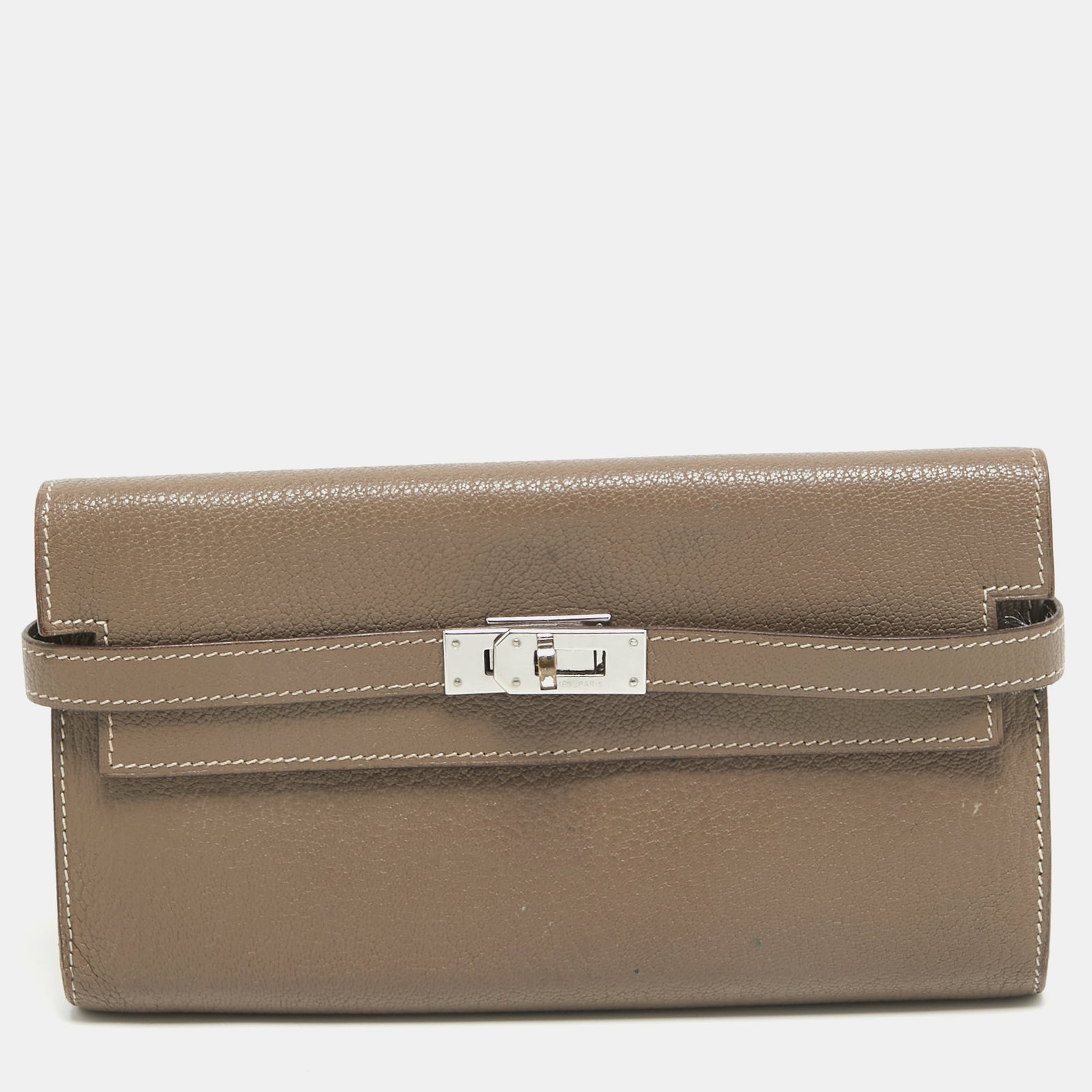 Herm?s Portefeuille Kelly Classic en cuir de chèvre taupe