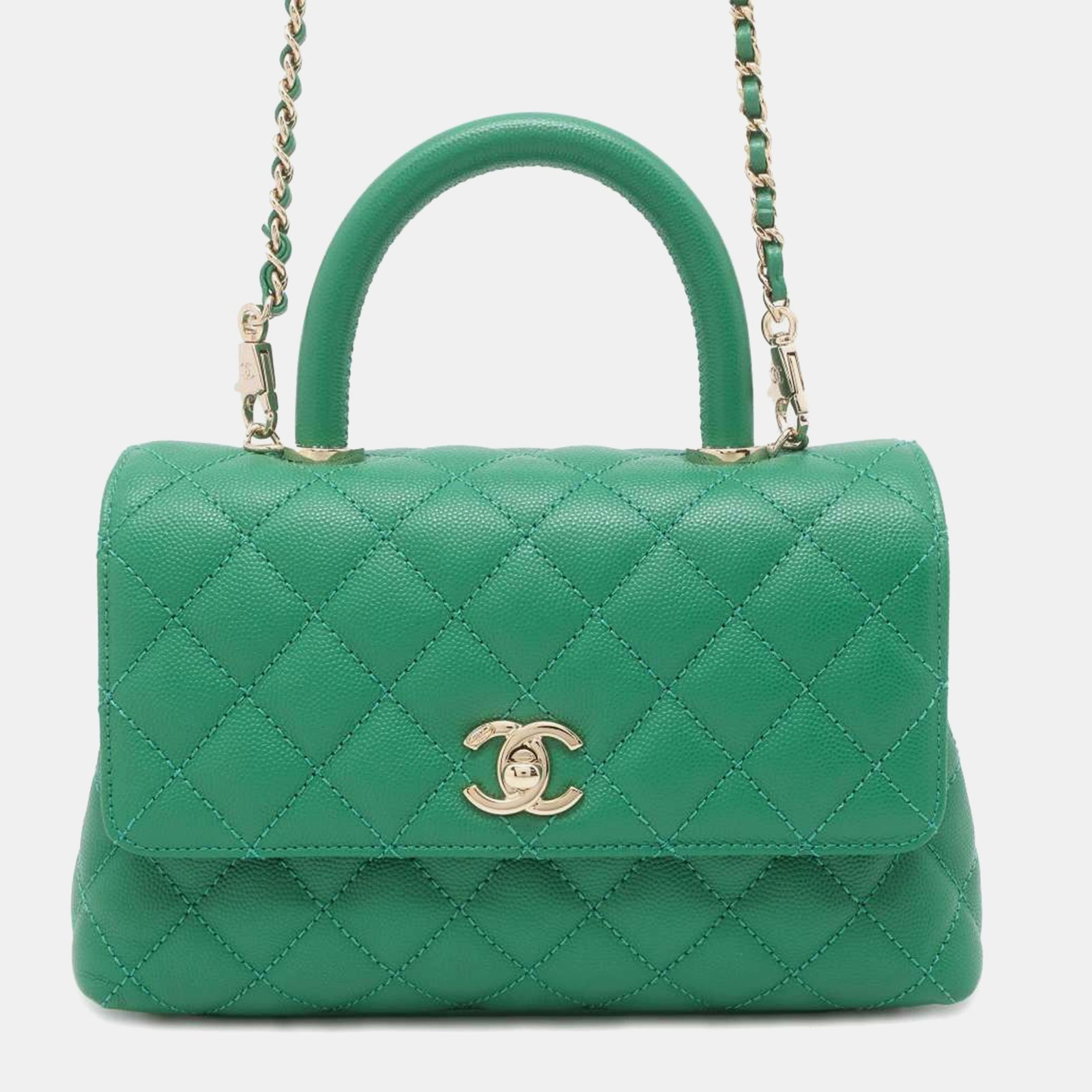 Chanel Mini sac à main en cuir vert avec poignée en coco