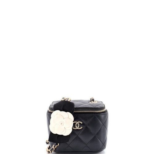 CHANEL Camellia Bow Vanity Case with Chain Quilted Lambskin Mini