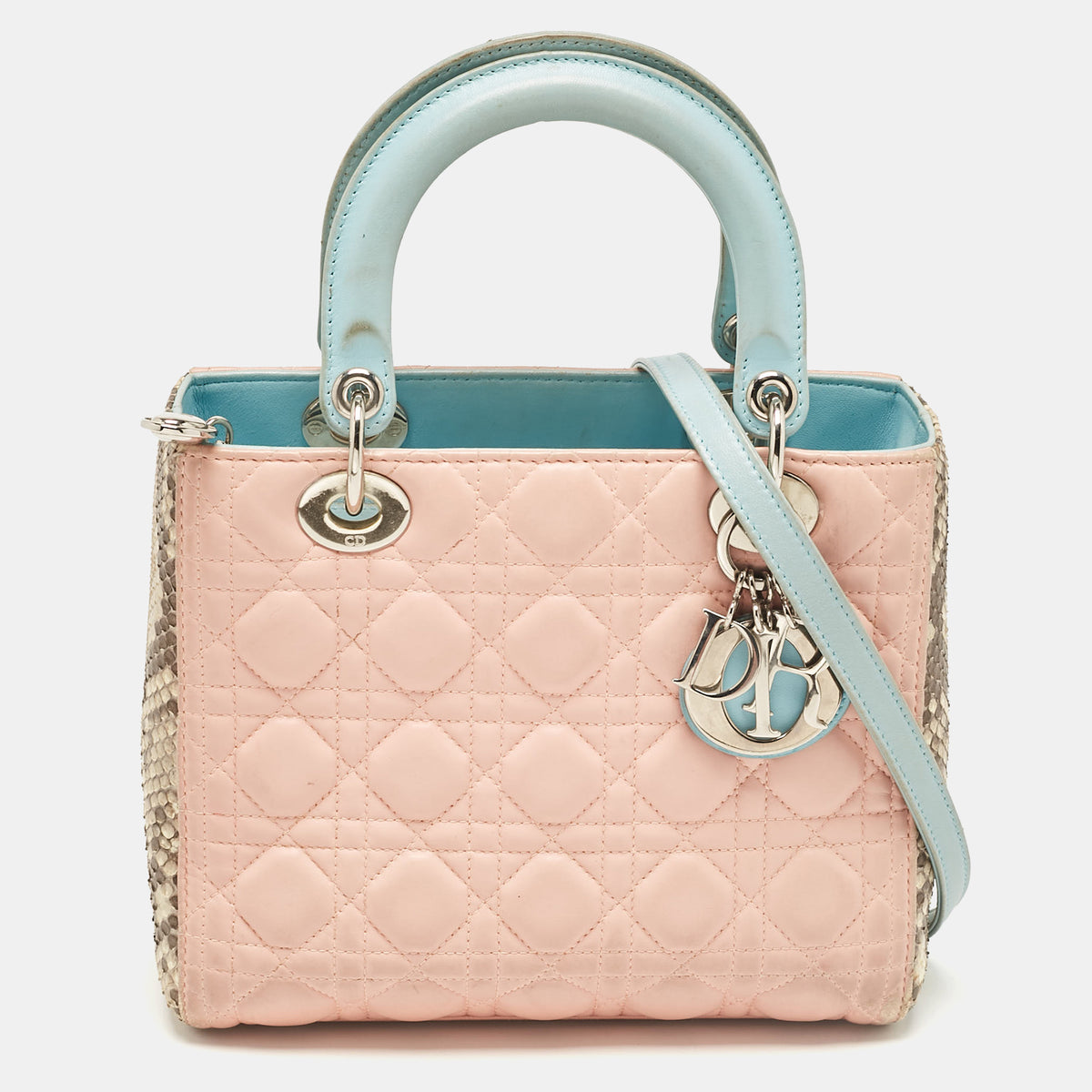 Dior Multicolor Cannage Leather and Python Medium Lady Tote