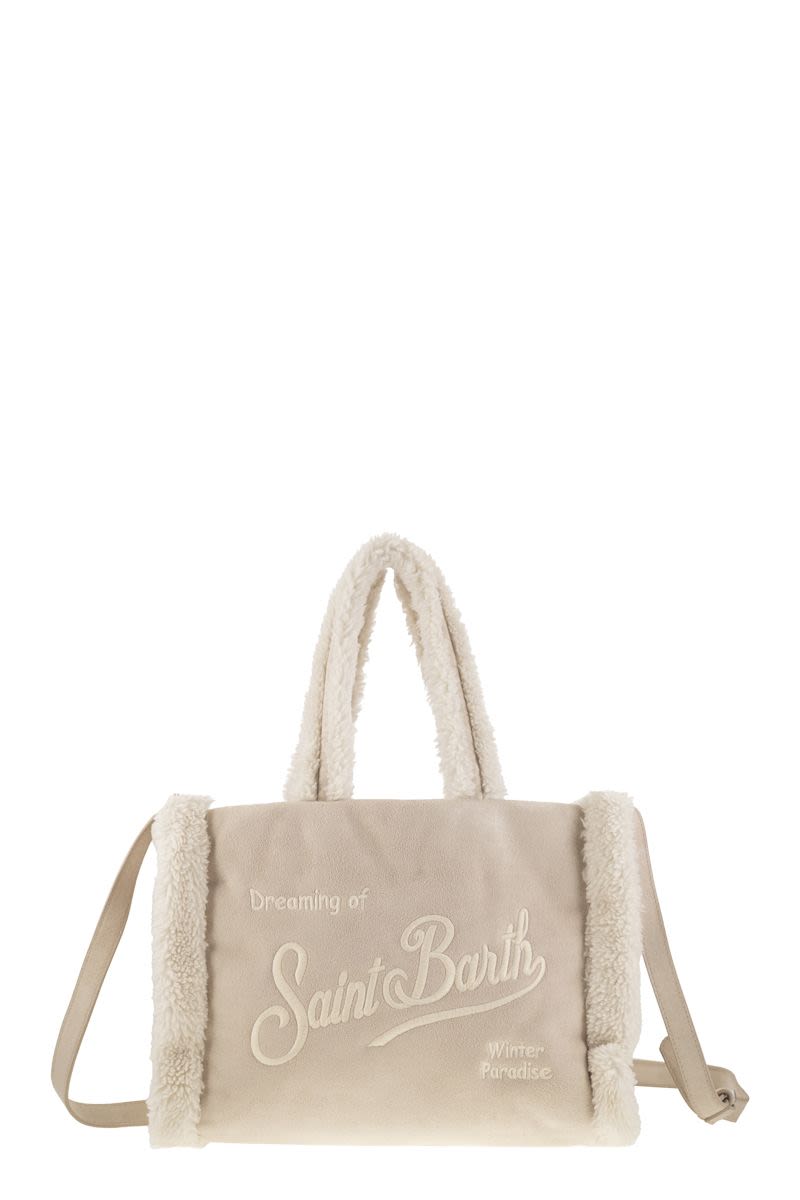 Mc2 Saint Barth Small Soft Faux Sheepskin Bag With Saint Barth Logo And Shoulder Strap in Light Beige | SOFS001