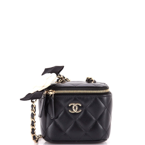 CHANEL Camellia Bow Vanity Case with Chain Quilted Lambskin Mini