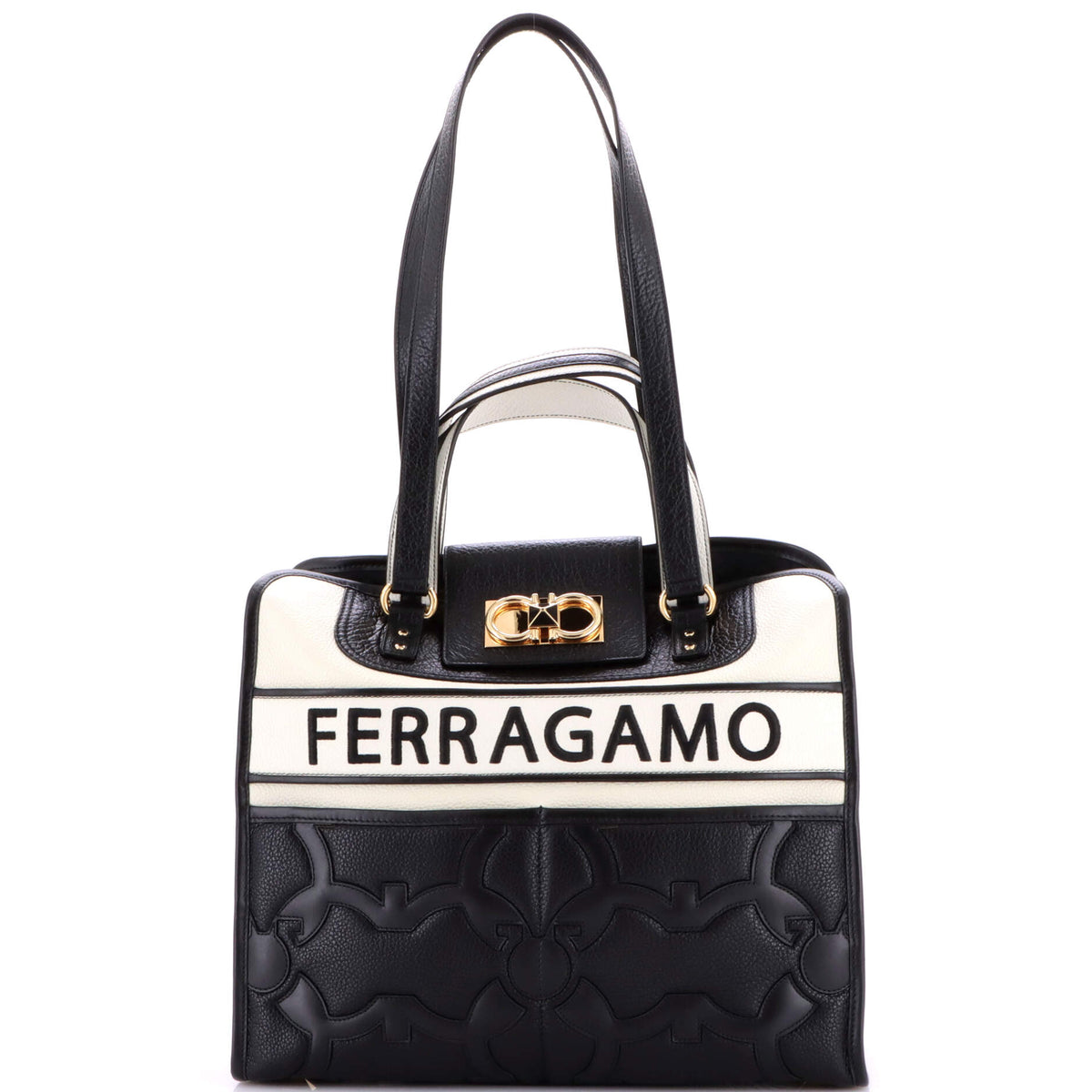 Salvatore Ferragamo Iconic Double Gancini Tote Bag Gancini Quilted Leather Medium