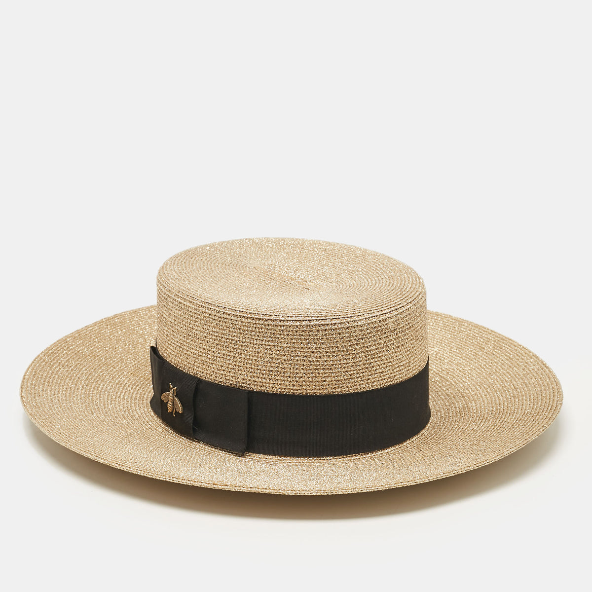 Gucci Gold Bee Detail Lam&eacute; Papier Hat S