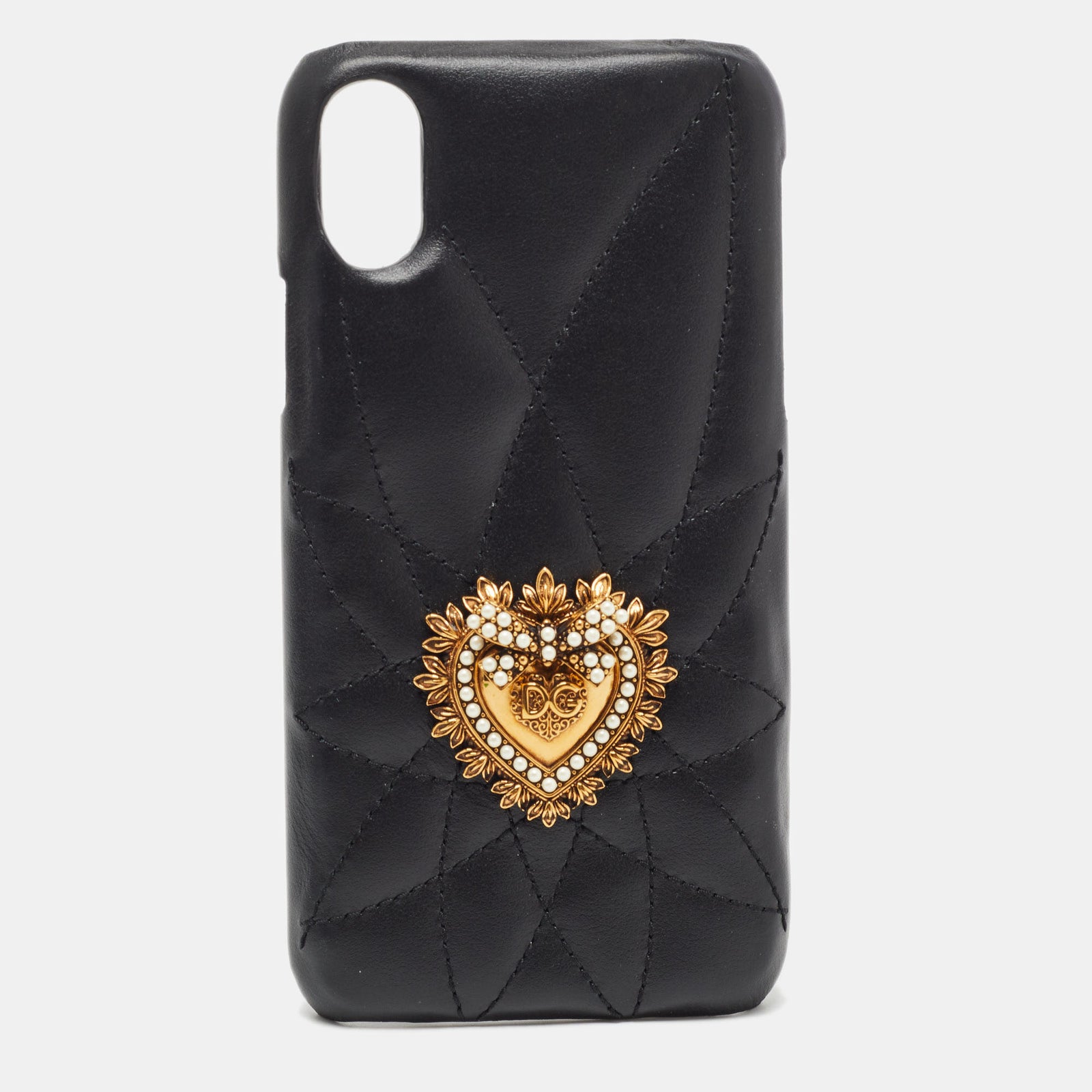 Dolce & Gabbana Black Quilted Leather Sacred Heart iPhone X Case