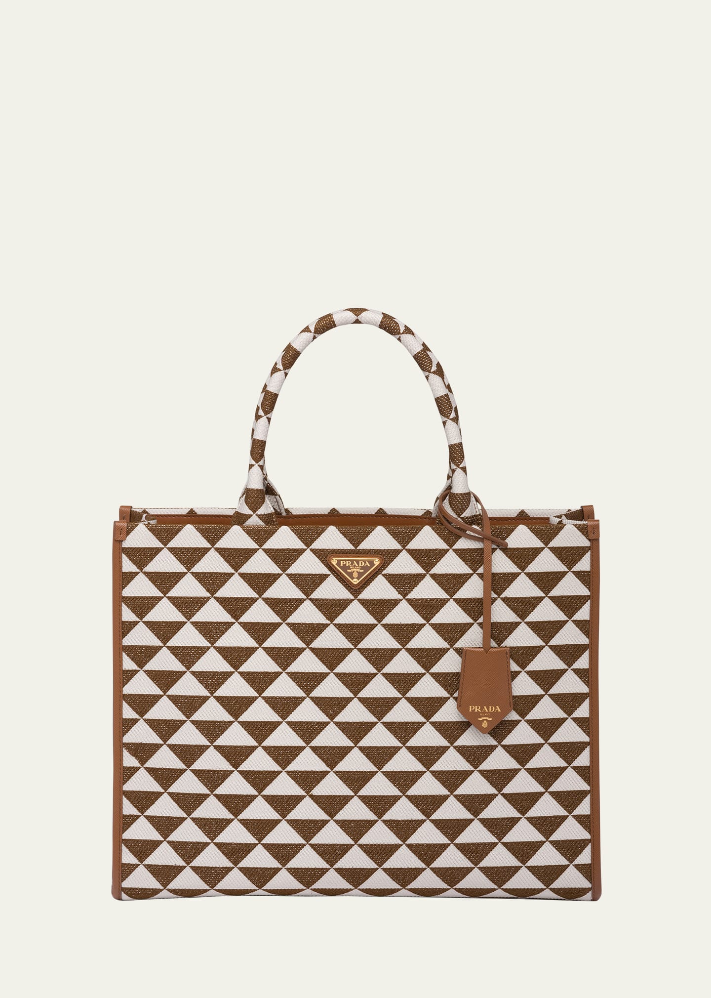 Prada Large Triangle Logo Jacquard Tote Bag