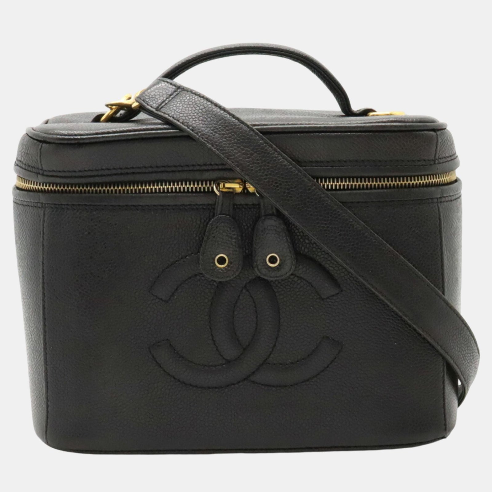 Chanel Schwarze Kosmetiktasche „Coco Mark“ aus Caviar-Skin